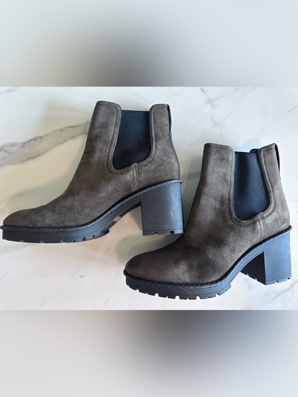 Vince Olive Suede Chelsea Block Heel Booties